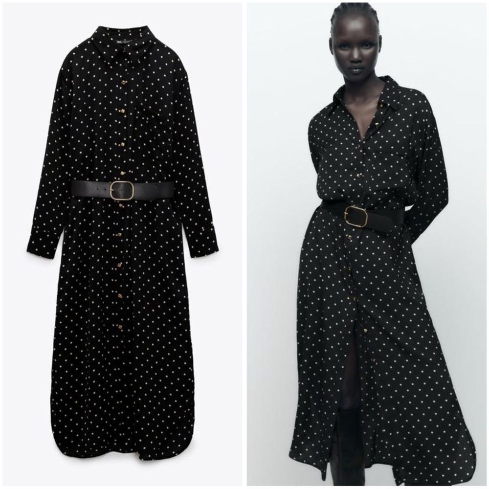 ZARA DOT SHIRT DRESS BELTED BLACK / WHITE